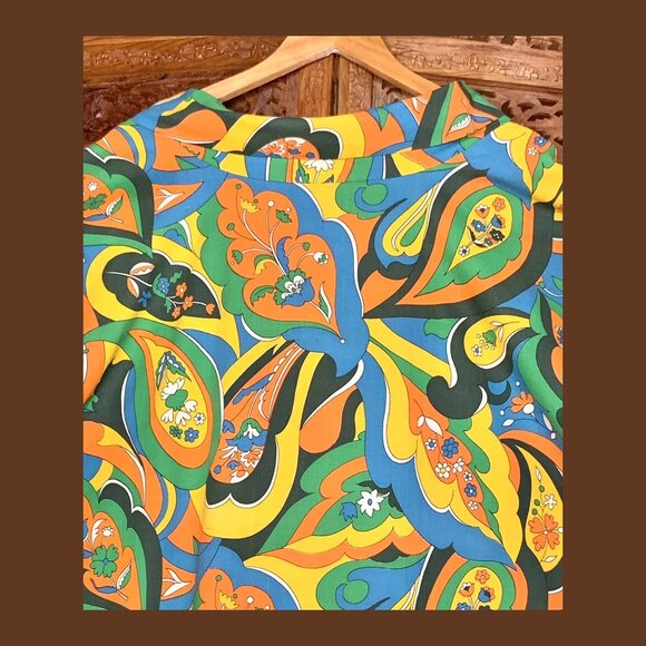 Vintage 60s 70s Psychedelic Caftan Flower Power, MD/LG. - Picture 3 of 7